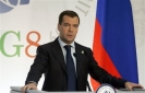 Russian President Dmitry Medvedev speaks during a news conference at the G8 summit, in L'Aquila, Italy